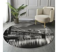 MIATCENRT Round Rug 150cm, Soft Machine Washable Dark Gray Circle Rugs, New York City Skyline Bridge Print Non Slip Carpet for Living Room Kid’s Room Dining Room Bedroom Entryway
