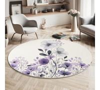 MIATCENRT Round Rug 150cm, Soft Machine Washable Purple Circle Rugs, Pastoral Flowers Purple Flowers Print Non Slip Carpet for Living Room Kid’s Room Dining Room Bedroom Entryway