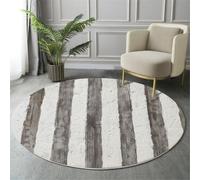 MIATCENRT Round Rug 180cm, Machine Washable Rug, Non Slip Floor Carpet, Low Pile, Grunge Style, Soft Distressed Straight Gray White Area Rugs for Living Room Nursery Lounge Office Chair