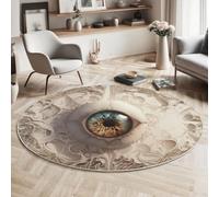 MIATCENRT Round Rug 180cm, Soft Machine Washable Beige Gray Circle Rugs, Surrealism Eye Swirl Print Non Slip Carpet for Living Room Kid’s Room Dining Room Bedroom Entryway