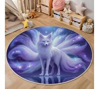 MIATCENRT Round Rug 90cm, Machine Washable Rug, Non Slip Floor Carpet, Low Pile, Dream Style, Soft Starry Sky Nine-Tailed Fox Purple Area Rugs for Living Room Nursery Lounge Office Chair