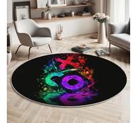MIATCENRT Round Rug for Living Room, 120cm Area Rugs Abstract Style Circular Rug Glowing Symbolic Carpet, Black Colorful Soft Short Pile Large Carpets Anti Slip Floor Mat for Bedroom