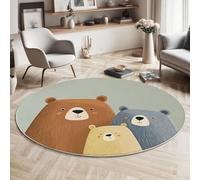 MIATCENRT Round Rug for Living Room, 120cm Area Rugs Cartoon Style Circular Rug Cute Bear Family Carpet, Light Gray Soft Short Pile Large Carpets Anti Slip Floor Mat for Bedroom