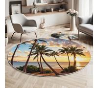 MIATCENRT Round Rug for Living Room, 120cm Area Rugs Tropical Beach Style Circular Rug Sunset Palm Trees Carpet, Blue Orange Soft Short Pile Large Carpets Anti Slip Floor Mat for Bedroom