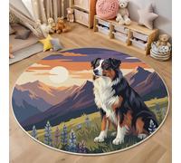 MIATCENRT Round Rug Living Room, Landscape Animals Designs Circle Carpet, Hillside Australian Shepherd Washable Circular Floor Mats Short Pile Rug for Home Bedroom Decor (, 90cm)