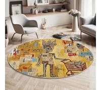 MIATCENRT Round Rug Living Room, Simple Drawing Figure Designs Circle Carpet, Crown Man Washable Circular Floor Mats Short Pile Rug for Home Bedroom Decor (Yellow, 150cm)