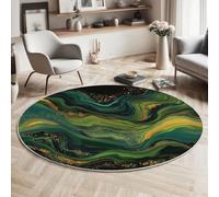 MIATCENRT Round Rugs 120cm Living Room, Marble Swirl Lines Non-Slip Area Rug, Machine Washable Floor Carpet, Emerald Green Low Pile Soft Modern Circle Rug for Bedroom Kids Room Decor