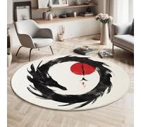 MIATCENRT Round Rugs 150cm Circle Washable Dragon Head Circle Area Rugs for Living Room, Soft Low-Pile Carpets with Non-Slip Backing, Black Red Fantasy Carpet for Kid’s Bedroom