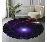 MIATCENRT Round Rugs 150cm Circle Washable Universe Stellar Area Rugs for Living Room, Soft Low-Pile Carpets with Non-Slip Backing, Black Purple Fantasy Carpet for Kid’s Bedroom
