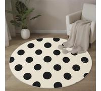 MIATCENRT Round Rugs 180cm Living Room, Big Black Dot Non-Slip Area Rug, Machine Washable Floor Carpet, Beige Low Pile Soft Simple Geometric Circle Rug for Bedroom Kids Room Decor