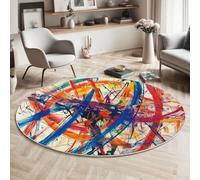 MIATCENRT Round Rugs 180cm Living Room, Interweaving Lines Non-Slip Area Rug, Machine Washable Floor Carpet, Red Blue Low Pile Soft Abstract Art Circle Rug for Bedroom Kids Room Decor