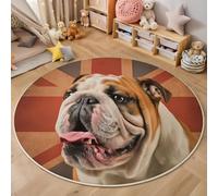 MIATCENRT Round Rugs 90cm Living Room, Cute Bulldog Non-Slip Area Rug, Machine Washable Floor Carpet, Orange Brown Low Pile Soft Vintage Circle Rug for Bedroom Kids Room Decor