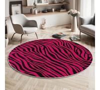 MIATCENRT Round Rugs 90cm Living Room, Zebra Print Non-Slip Area Rug, Machine Washable Floor Carpet, Pink Black Low Pile Soft Animal Circle Rug for Bedroom Kids Room Decor
