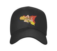 MIATCENRT Running Sports Hats - Classic Sicily Sicilia Flag Map Baseball Cap for Women Men Breathable Italian Sicilian Pride Dad Hat All Weather Protection Uv Caps,Black,One Size