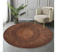 MIATCENRT Rural Round Rug, Soft Washable Non-Slip Crack Trunk Brown Circle Carpet, Chic Faux Wool Low-Pile 150cm Circular Throw Rugs for Bedroom/Nursery/Living Room