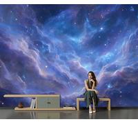 MIATCENRT Science Fiction Wallpaper, Universe Nebula Wall Mural, Blue-Purple Mural Wallpaper for Living Room, Bedroom, Dinning Room, Large Background - 300x210cm (Not Peel and Stick)