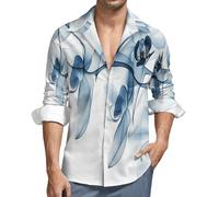 MIATCENRT Shirt for Men Casual, Orchid Petals Fancy Shirts Button Down Wrinkle-Free Long Sleeve Funky Hawaiian Shirts, Luxury Large Size Wedding Party Shirt Tops White
