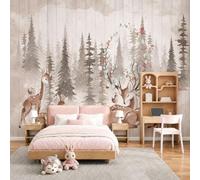 MIATCENRT Silk Fabric Cartoons Animals Wallpaper - Forest Sika Deer Wall Mural for Bedroom, Living Room Background Decoration, Large Mural Room Decor Photo Wall Paper 300x210cm (WxH)