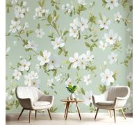 MIATCENRT Simple Flowers Wallpaper Mural, Small White Flowers Wallpaper for Living Room Bedroom - Modern Light Green Wall Paper 400x280cm (WxH), Large Mural & Room Decor (Not Peel and Stick)