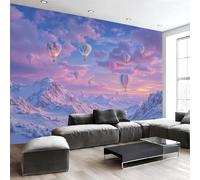 MIATCENRT Snow Scene Wallpaper Mural, Hills Hot Air Balloons Wallpaper for Living Room Bedroom - Modern Pink Purple Wall Paper 250x175cm (WxH), Large Mural & Room Decor (Not Peel and Stick)