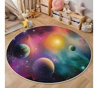 MIATCENRT Space Planet Round Area Rug 150cm, Soft Washable Non Slip Low-Pile Circle Thin Rugs, Universe Art Printed Carpet for Living Room Kitchen Bedroom Dining Room Colorful