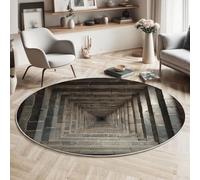 MIATCENRT Square Tunnel Round Area Rug 150cm, Soft Washable Non Slip Low-Pile Circle Thin Rugs, Vintage Architecture Printed Carpet for Living Room Kitchen Bedroom Dining Room Ash