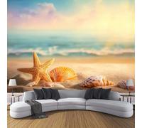 MIATCENRT Starfish Shells Photo Wallpaper, Large Sunshine Beach Design Decoration Murals, Mixed Colors Mural Wall Art Print Poster for Modern Office Study Room Home Decor 250x175cm (WxH)