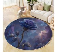 MIATCENRT Starry Night Roses Blue-Purple Round Rug for Living Room - Round 120cm, Machine Washable Rugs Non Slip Low Pile Non-Shedding, Fantasy Flowers Carpets for Lounge, Bedroom