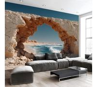 MIATCENRT Stone Archway Beach Wallpaper Mural, 3D Effect Desert Landscape Wall Mural, Silk Cloth Print Earth Color Photo Wallpaper for Bedroom Living Room Restaurant Decor 300x210cm (WxH)