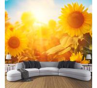 MIATCENRT Summer Landscape Silk Cloth 3D Photo Wallpaper Mural, Sunshine Sunflowers Wallcoverings, 250x175cm (WxH) Indoor Yellow Wall Painting for Bedroom Living Room TV Backdrop Home Decoration
