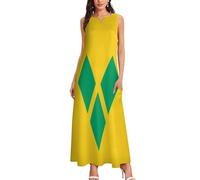 MIATCENRT Summer Long Dresses for Women, Casual Sleeveless V-Neck Ladies Maxi Dress with Pockets, 3D Saint Vincent and The Grenadines Flag Print Vintage Dress, Elegant Party Dresses