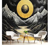 MIATCENRT Sun Mountains River Wall Mural Photo Wallpaper, Abstract 3D Printed Wall Mural, Black Gray Murals Wall Art Print for Bedroom Living Room Dining Room Home Decoration 300x210cm (WxH)