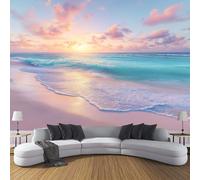 MIATCENRT Sunset Beach Photo Wallpaper, Large Dream Landscape Design Decoration Murals, Pink Mural Wall Art Print Poster for Modern Office Study Room Home Decor 250x175cm (WxH)