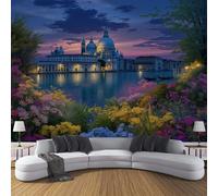 MIATCENRT Sunset Church Photo Wallpaper European Style Landscape Wall Mural Silk Cloth Decor Art Poster Picture, Multicolor Print Photo Wallpaper for Living Room Bedroom Dorm Decor 300x210cm (WxH)