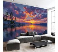 MIATCENRT Sunset Clouds Wallpaper Mural, 3D Effect Lake Landscape Wall Mural, Silk Cloth Print Mixed Color Photo Wallpaper for Bedroom Living Room Restaurant Decor 200x150cm (WxH)