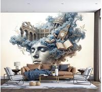 MIATCENRT Surrealism Mural Wallpaper Architecture Clouds Figures Photo Wallpaper for Room Decoration, Not Self Adhesive Wallcovering Large Mural for Living Room Office Bedroom-300x210cm