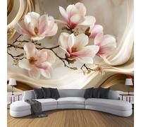 MIATCENRT Swirl Magnolia Beige Brown Wallpaper Mural, 3D Effect Elegant Floral Wall Mural for Furniture, Silk Fabric Print Photo Wallpaper for Bedroom Bathroom Living Room Decor 300x210cm (WxH)