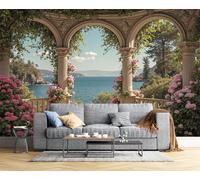 MIATCENRT The Sea Garden Mural Wallpaper for Living Room Bedroom Decor - Balcony Roses Walls Mural, Landscape Wall Art, Silk Cloth Photo Wallpaper 3D Effect, 400x280cm (WxH)