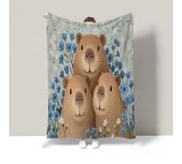 MIATCENRT Throw Blanket Capybara Small Flowers 3D Printed Fleece Blankets, Cute Animal Light Brown Throw Lightweight Fluffy Flannel Blankets 150x200cm for Adults Kids Soft Warm Blanket