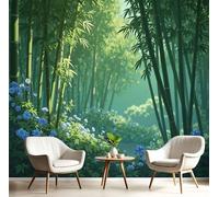 MIATCENRT Tranquility Nature 3D Photo Wallpaper Mural, Sunshine Bamboo Forest Emerald Green Silk Fabric Art Print Murals, Indoor Wall Painting for Living Room Tv Backdrop Kids Room Decor 300x210cm