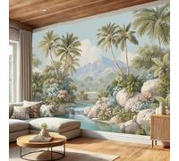 MIATCENRT Tropical Mountains Mural Wallpaper for Living Room Bedroom Decor - Rocks Streams Plants Walls Mural, Landscape Wall Art, Silk Cloth Photo Wallpaper 3D Effect, 400x280cm (WxH)