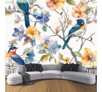 MIATCENRT Vintage Modern Silk Cloth 3D Photo Wallpaper Mural, Flowers Birds Wallcoverings, 350x256cm (WxH) Indoor Blue Yellow Wall Painting for Bedroom Living Room TV Backdrop Home Decoration