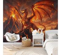 MIATCENRT Volcano Dragon Wallpaper Darkness Animals Wall Mural | Silk Fabric Photo Wallpaper Mural for Bedroom, Living Room, Hallway, Modern Art Home Decoration Wall Covering, 450x315cm