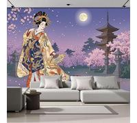 MIATCENRT Wall Mural Cherry Blossom Tree Geisha 350x256cm Photo Wallpaper, Japan Ukiyo-E 3D Print Silk Fabric Large Poster Mural for Living Room Bedroom TV Sofa Background Family Wall Decor
