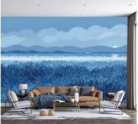 MIATCENRT Wall Mural Coastline Grassland Wallpaper, 3D Wall Murals Decoration Poster Minimalist Landscape Picture Design Photo Wallpaper for Living Room Bedroom Office 250x175cm