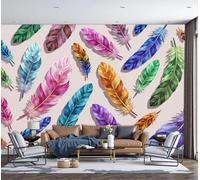 MIATCENRT Wall Mural Colorful Scattered Feathers Wallpaper, 3D Wall Murals Decoration Poster Bohemian Picture Design Photo Wallpaper for Living Room Bedroom Office 300x210cm