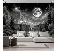 MIATCENRT Wall Mural Full Moon Mountains Pine Forest 300x210cm Photo Wallpaper, Mystery Landscape 3D Print Silk Fabric Large Poster Mural for Living Room Bedroom TV Sofa Background Family Wall Decor