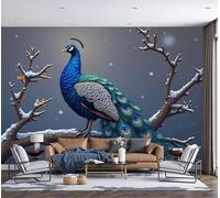 MIATCENRT Wall Mural Peacock Snow Branch Wallpaper, 3D Wall Murals Decoration Poster Nature Animals Picture Design Photo Wallpaper for Living Room Bedroom Office 200x140cm