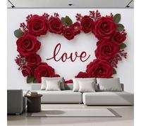 MIATCENRT Wall Mural Roses Hearts Wreaths 400x280cm Photo Wallpaper, Romance Flowers 3D Print Silk Fabric Large Poster Mural for Living Room Bedroom TV Sofa Background Family Wall Decor