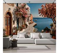 MIATCENRT Wall Mural Seaside Town Wallpaper, 3D Wall Murals Decoration Poster Mediterranean Landscape Picture Design Photo Wallpaper for Living Room Bedroom Office 300x210cm